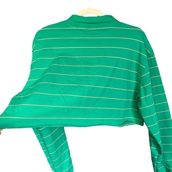 Adika Jones Green Crop Striped Collar Polo Shirt - Picture 12 of 13